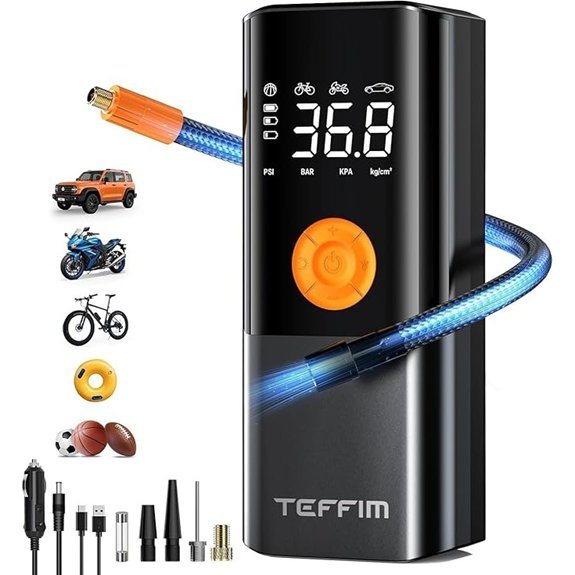 Portable Cordless Tire Inflator with LED Light and Gauge