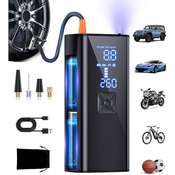 Portable Tire Inflator Air Compressor with Gauge & LED