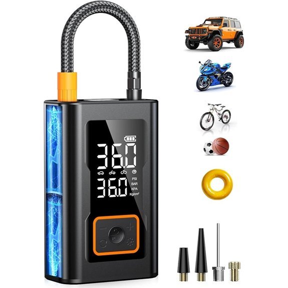Portable Rechargeable Tire Inflator with Gauge and LED
