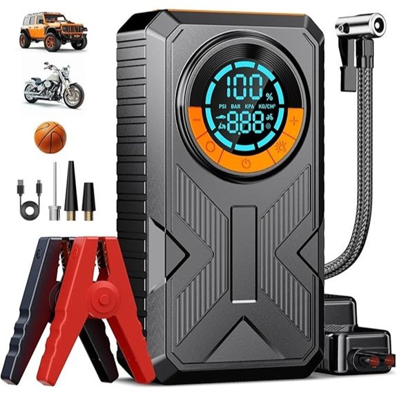 Portable 12V Jump Starter with Air Compressor and LED