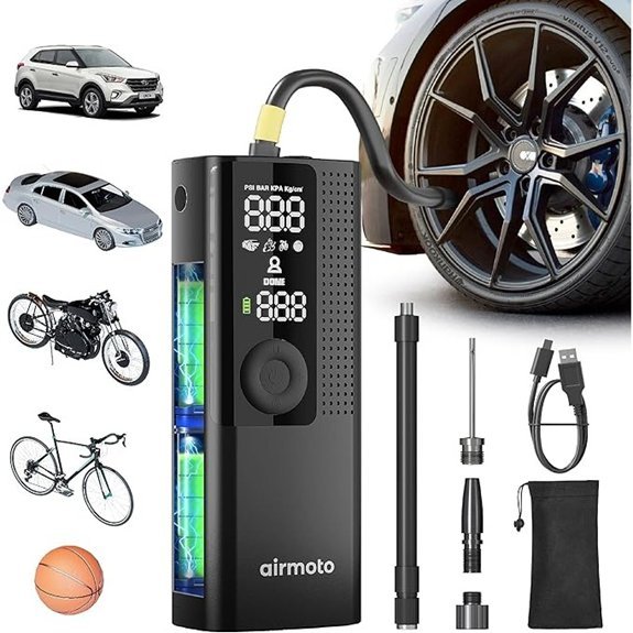 Airmoto Portable Cordless Tire Inflator with LED Gauge