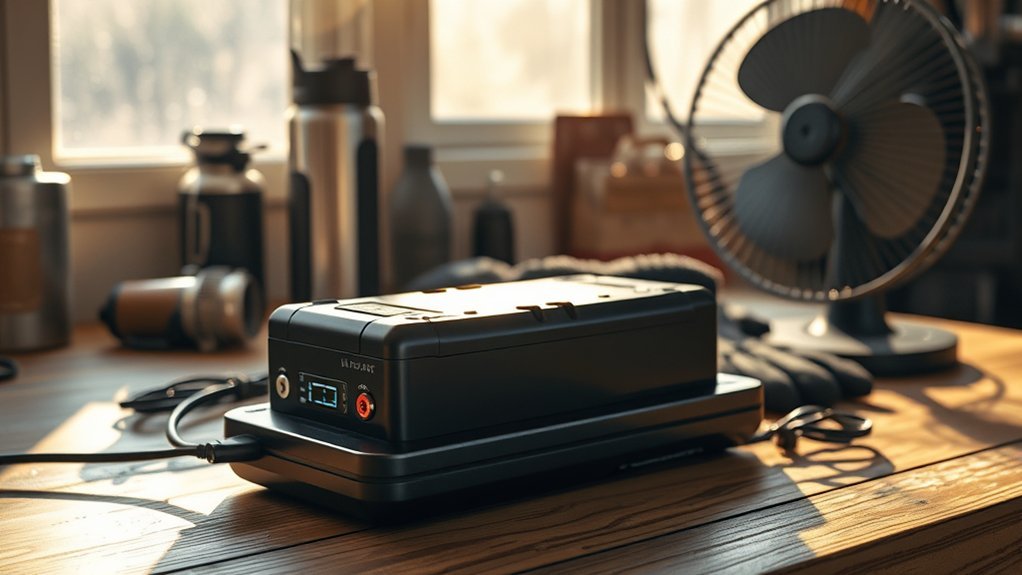 Thermometer showing safe temperature range for battery storage