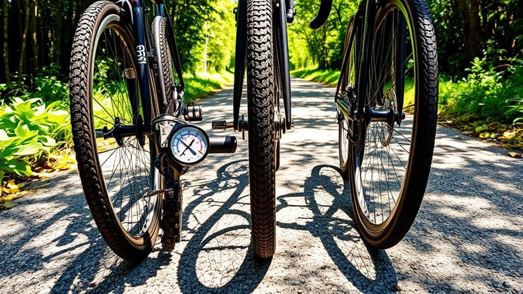 chart showing tire pressure recommendations for road, mountain, and hybrid bikes