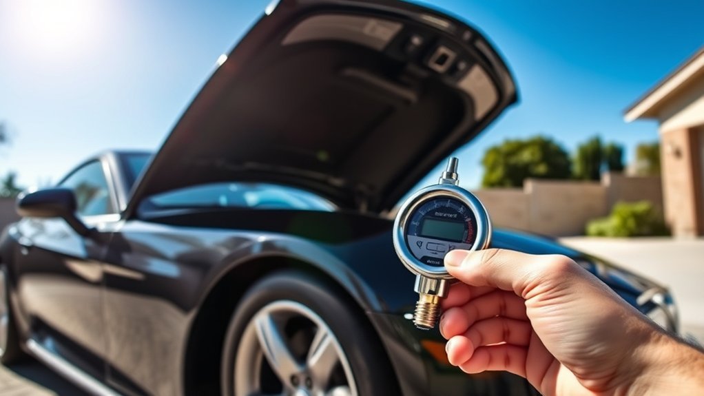 Dashboard TPMS warning with a handheld pressure gauge