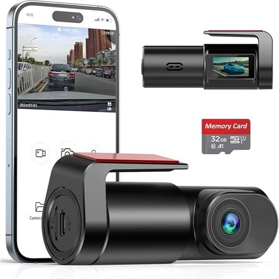 Dash Cam 1080P FHD with Wi-Fi and 32GB Card