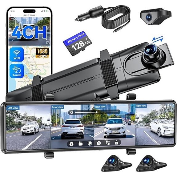 12 4-Channel Mirror Dash Cam with 128GB