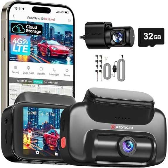 REDTIGER 4G LTE Dash Cam Front and Rear (VS10)