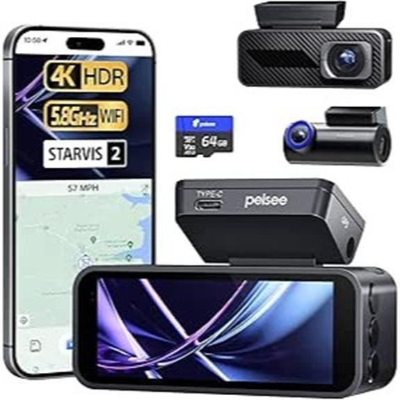 Pelsee P1 Pro 4K Dash Cam Front and Rear