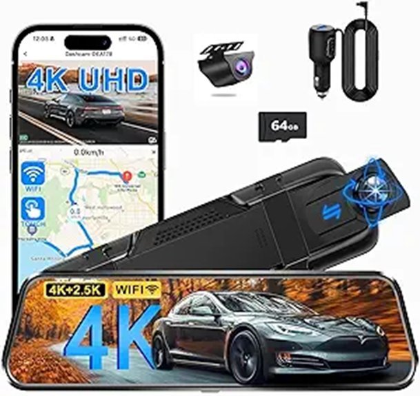 Mirror Dual Dash Camera with 4K Front & Rear