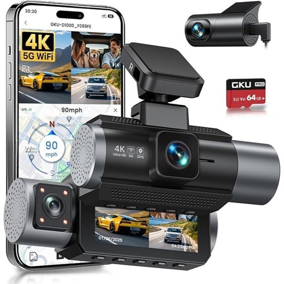 GKU 4K 3 Channel Dash Cam with GPS