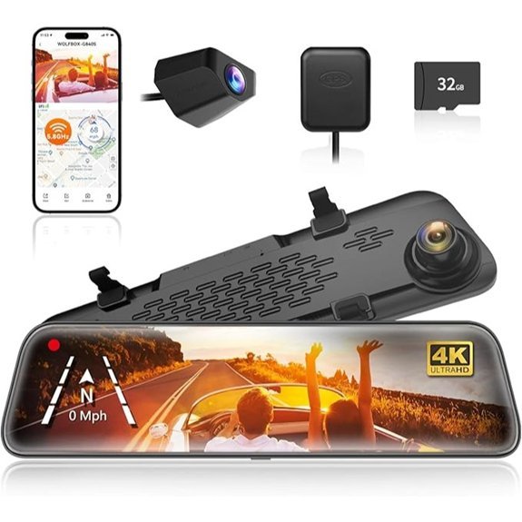 WOLFBOX G840S 4K Mirror Dash Cam with GPS