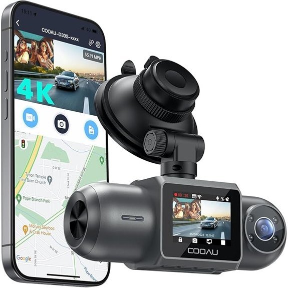 COOAU D30S 4K Dash Cam with GPS and Wi-Fi