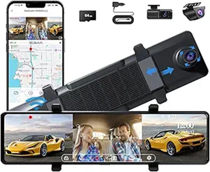 Aprilboy 3-Channel Mirror Dash Cam with 4K Front