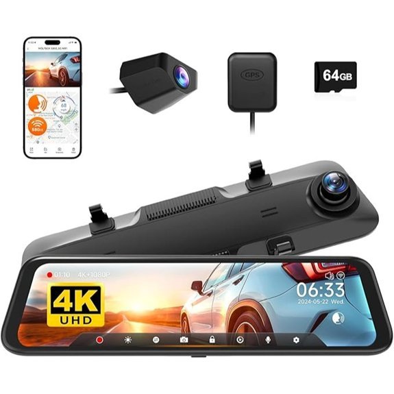 WOLFBOX 12 4K Smart Rear View Mirror Dash Cam