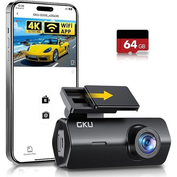 GKU 4K Dash Cam with 64GB Card and WiFi