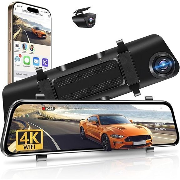 12 4K Dual-Lens WiFi Rearview Mirror Dash Cam