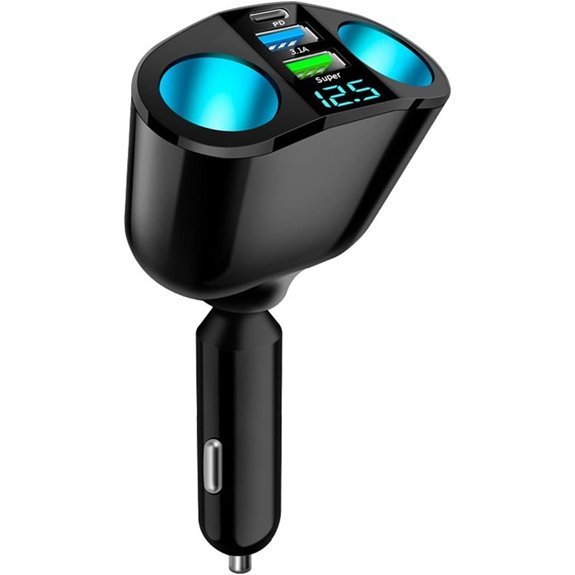 Car Cigarette Lighter Splitter with USB Fast Charger