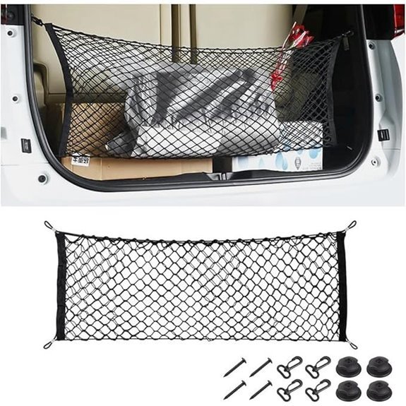 Car Rear Cargo Net with Hooks and Storage Bag