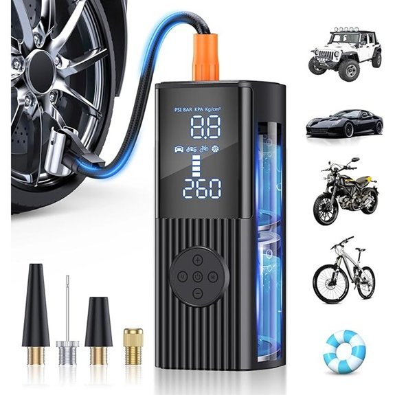 Portable 180PSI Cordless Tire Inflator with Digital Gauge
