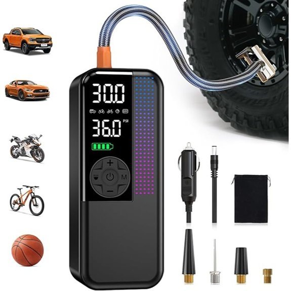 Portable 150 PSI Cordless Tire Inflator with LED