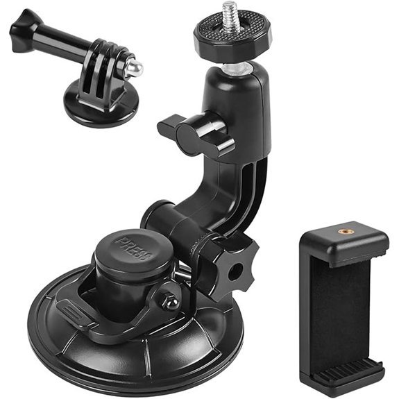 Dash Cam Suction Cup Mount with Phone Bracket