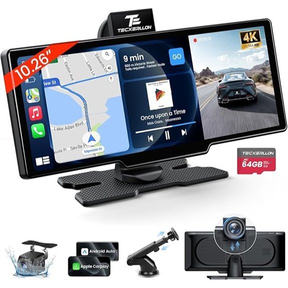 10.26'' Portable Apple CarPlay Screen with Cameras
