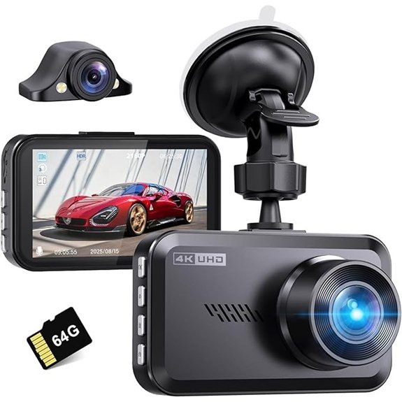 Dual 4K Front and Rear Dash Cam (64GB Included)