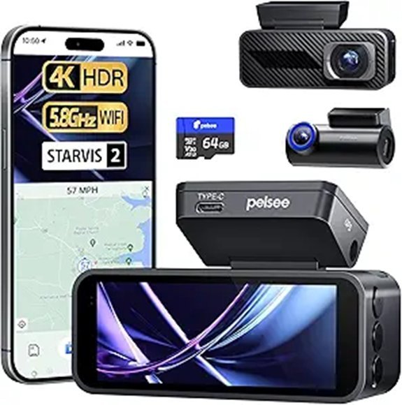 Pelsee P1 Pro 4K Dash Cam with Dual Cameras