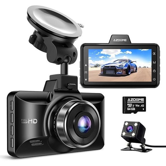 AZDOME M01 Dual Dash Cam with 64GB Card