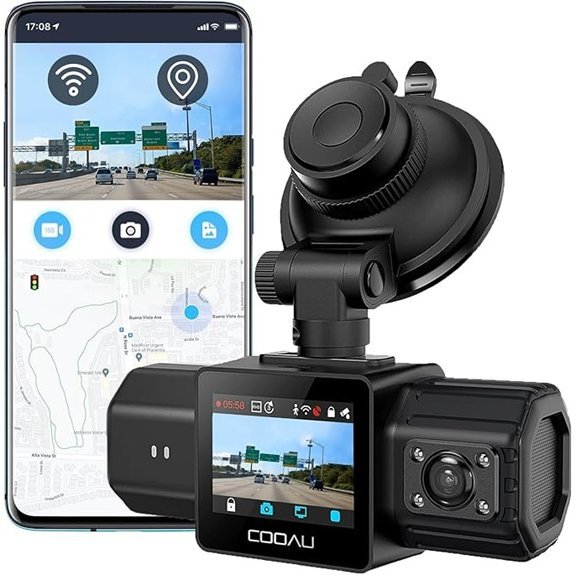 COOAU Dual Dash Cam with GPS and Wi-Fi