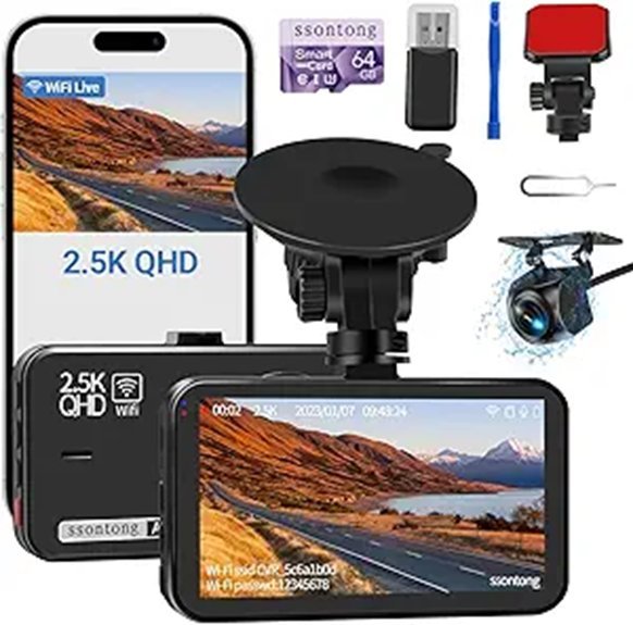Dash Cam Front and Rear with WiFi and 64GB Card