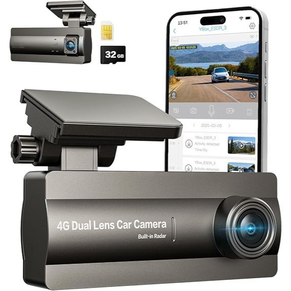 4G LTE Dash Cam with Dual FHD and AI Detection