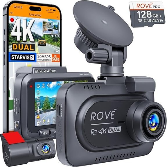 ROVE R2-4K Dual Dash Cam Front and Rear
