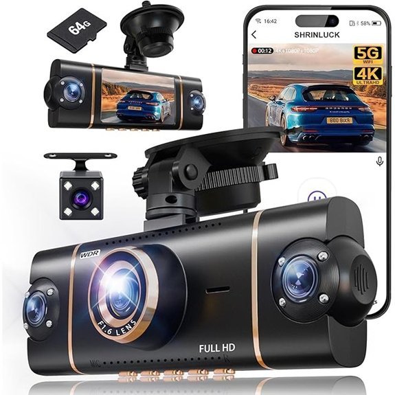4-Channel 360° 4K Dash Cam with 64GB Card