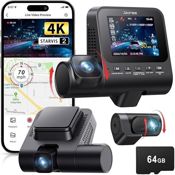 4K 3-Channel Dash Cam with WiFi and Night Vision