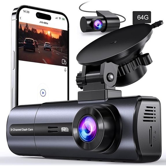 4K Triple Dash Cam with WiFi & Night Vision