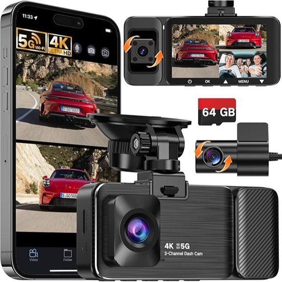 WECOOL 4K UHD 3 Channel Dash Cam with Night Vision