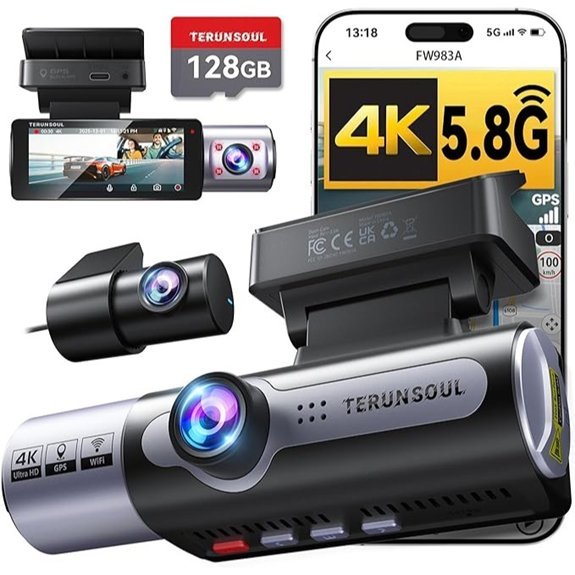 4K Front and Rear Dash Cam with Memory Card