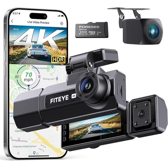 4K Front & Rear 3-Channel Dash Cam with GPS