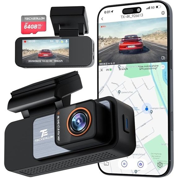 TECXLERON 4K Dash Cam with GPS and Wi-Fi