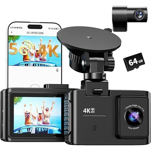 4K Dual Channel Dash Cam with WiFi and Night Vision
