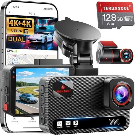 4K Dash Cam Front and Rear with 128GB Card
