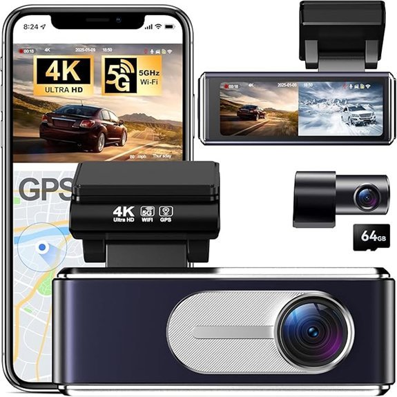 4K Dash Cam Front and Rear with GPS