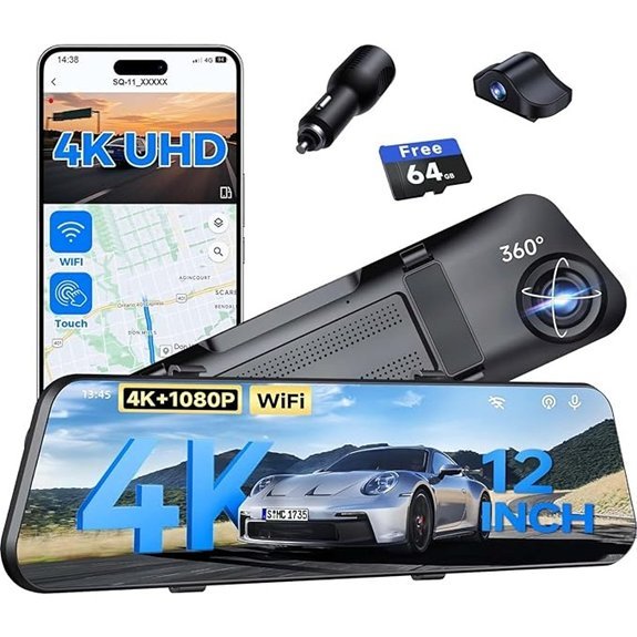 12 4K Mirror Dash Cam with Front & Rear