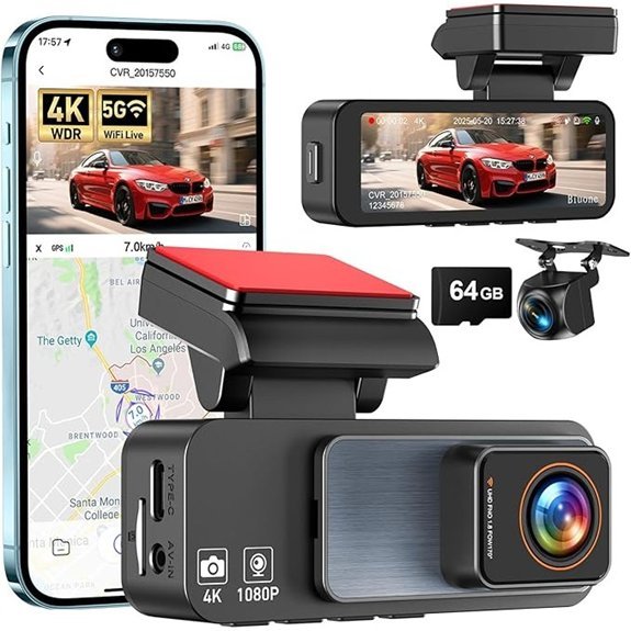 4K Dash Cam Front and Rear with WiFi & GPS