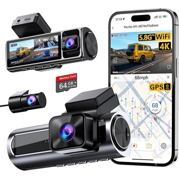 4K 3 Channel Dash Cam with WiFi and GPS