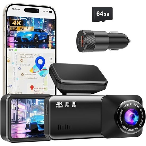 4K Dash Cam with WiFi and 64GB Card