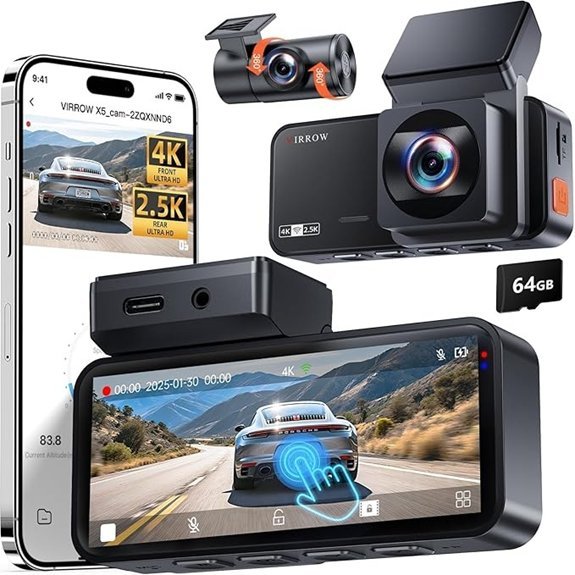 Dash Cam Front and Rear 4K+2.5K with WiFi