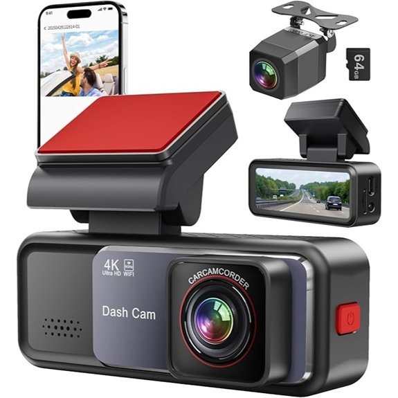 4K Front & Rear Dash Cam with 64GB