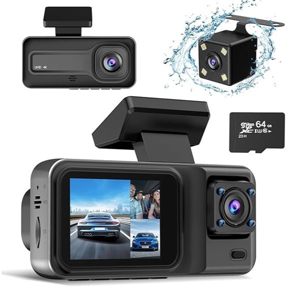 4K 3 Channel Dash Cam with 64GB Card